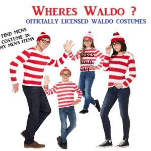 Where's Waldo Red/White Striped Shirt Women's Wally Halloween Costume Set L/XL